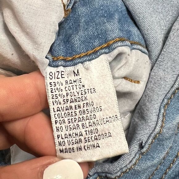 Y2K Denim Romper Jumpsuit Shorts Sleeveless Stretch Button Up Collared Size M - Picture 12 of 14